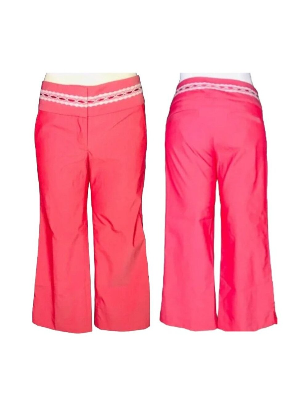 BEBE Women's Lace Detailed Waistband Crop Ankle Pants In Rhubarb Size 4 - Picture 2 of 13